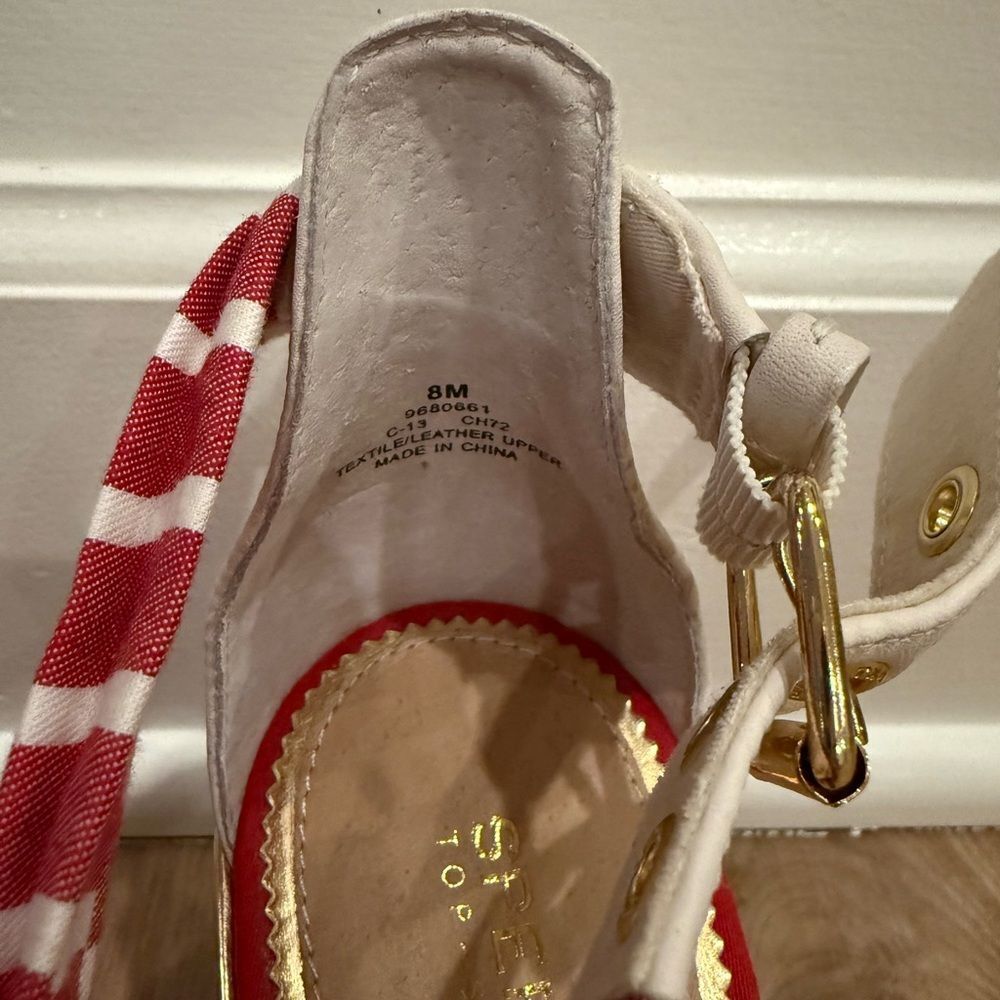 Sperry Red and White Nautical Wedge Sandals - Picture 3 of 5